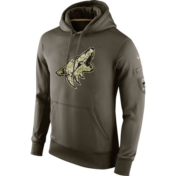 Men NHL Arizona Coyotes Nike Olive Salute To Service KO Performance Hoodie Green->arizona coyotes->NHL Jersey